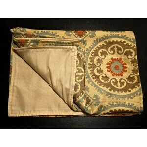 Table Runner Turquoise Brown Orange Scrolled Circle Pattern 72" Long 13" Wide